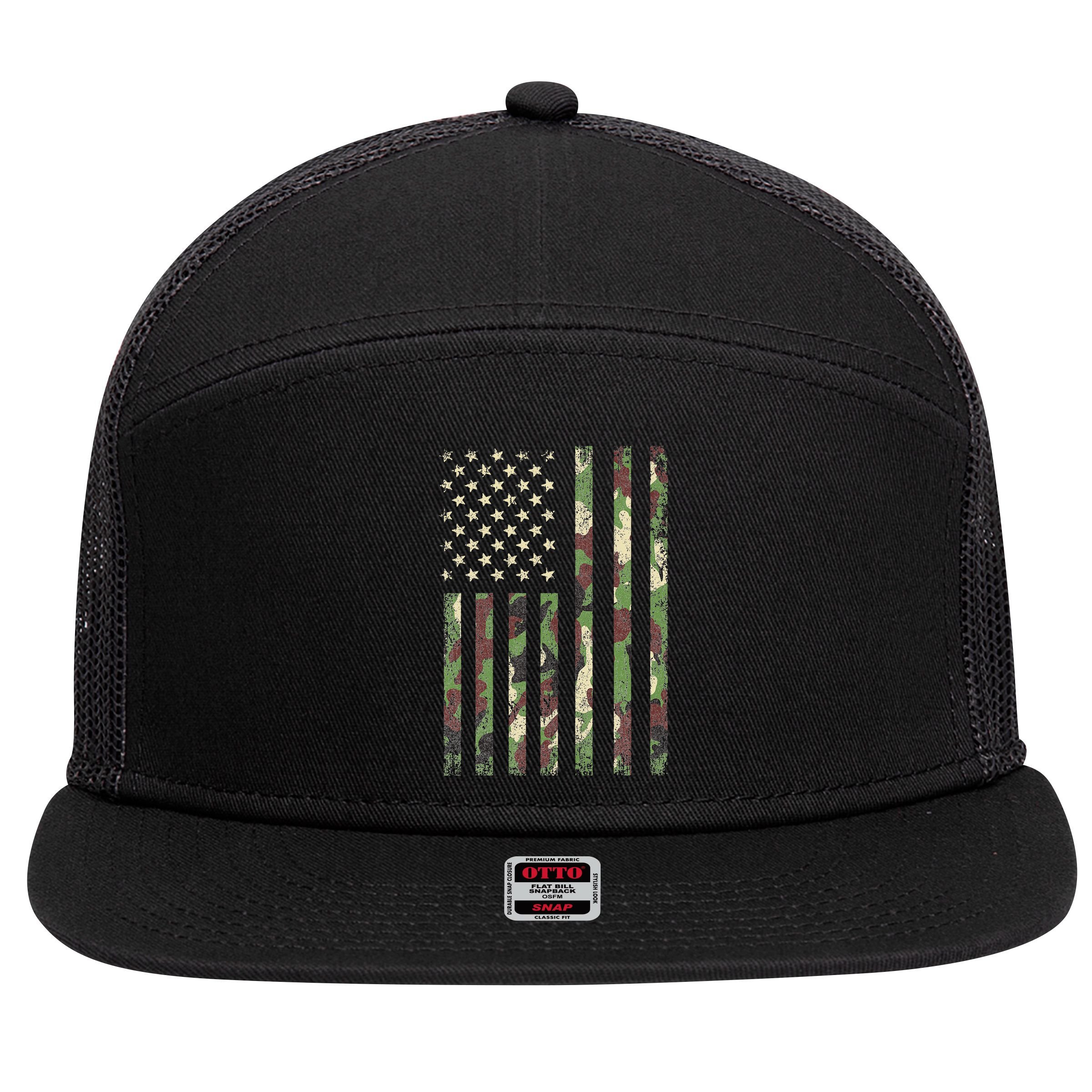 Camo American Flag USA Camouflage  7 Panel Mesh Trucker Snapback Hat