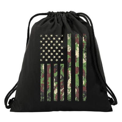 Camo American Flag USA Camouflage  Drawstring Bag