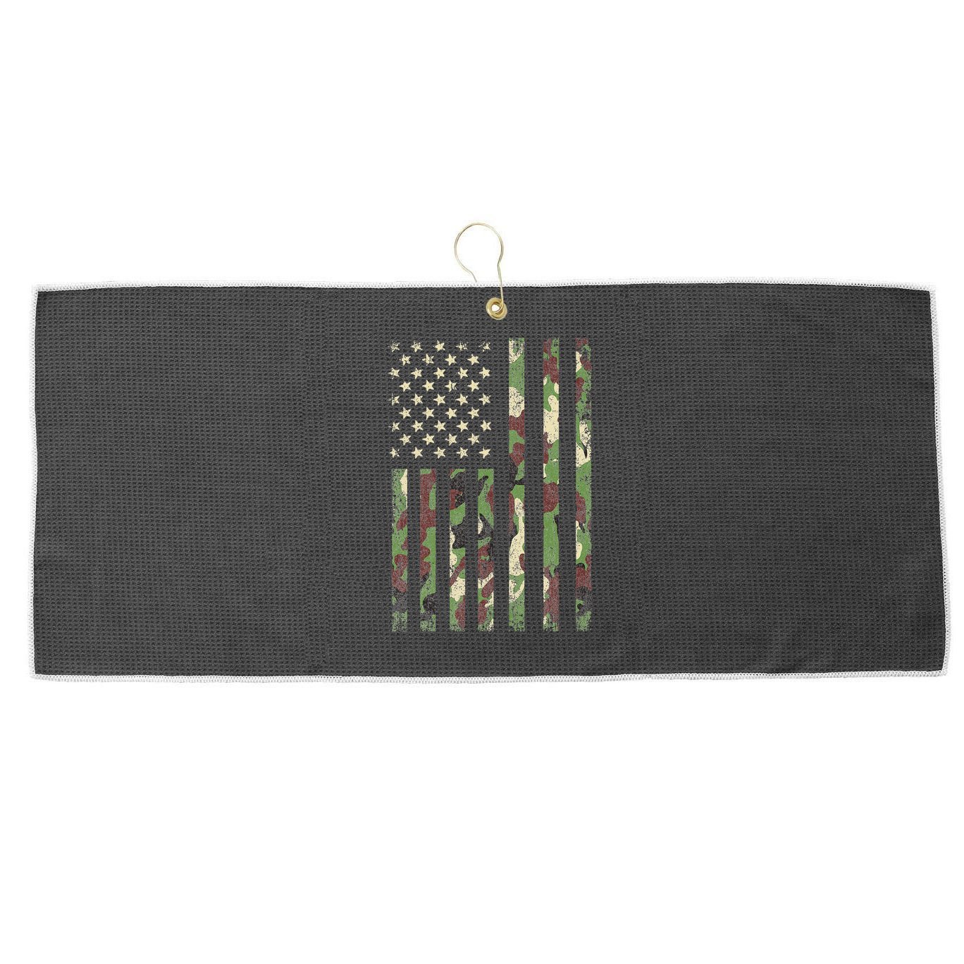 Camo American Flag USA Camouflage  Large Microfiber Waffle Golf Towel