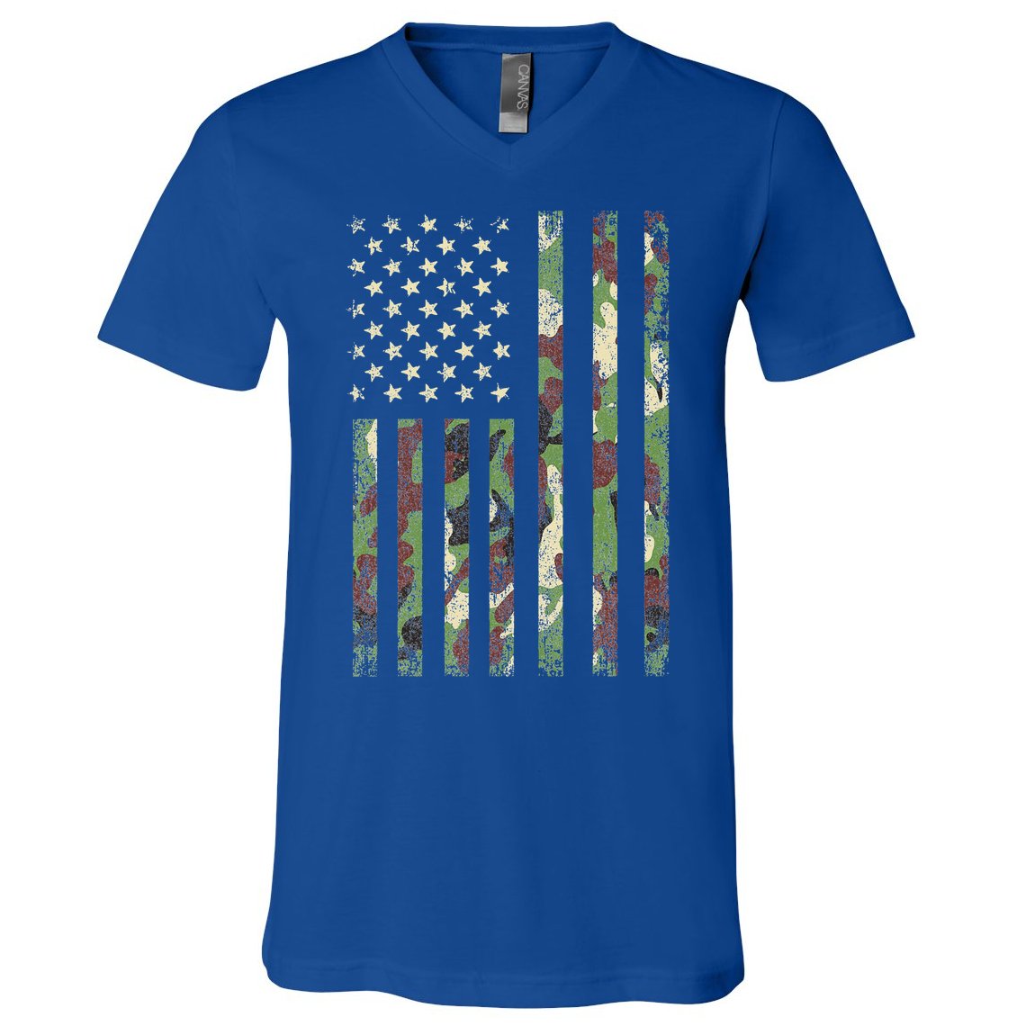 Camo American Flag USA Camouflage  V-Neck T-Shirt