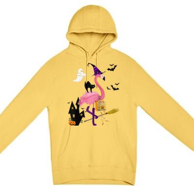 Cute And Fun Halloween Trick Or Treat Witch Flamingo Raglan Baseball Premium Pullover Hoodie