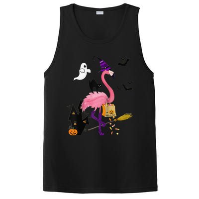 Cute And Fun Halloween Trick Or Treat Witch Flamingo Raglan Baseball PosiCharge Competitor Tank