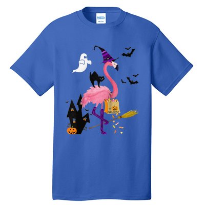 Cute And Fun Halloween Trick Or Treat Witch Flamingo Raglan Baseball Tall T-Shirt