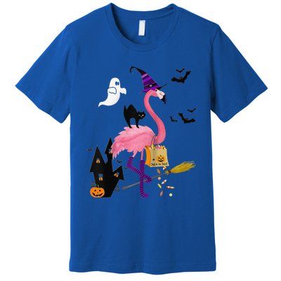 Cute And Fun Halloween Trick Or Treat Witch Flamingo Raglan Baseball Premium T-Shirt