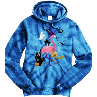 Cute And Fun Halloween Trick Or Treat Witch Flamingo Raglan Baseball Tie Dye Hoodie