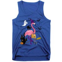 Cute And Fun Halloween Trick Or Treat Witch Flamingo Raglan Baseball Tank Top