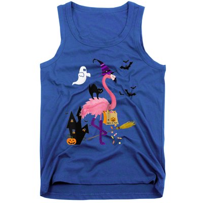 Cute And Fun Halloween Trick Or Treat Witch Flamingo Raglan Baseball Tank Top