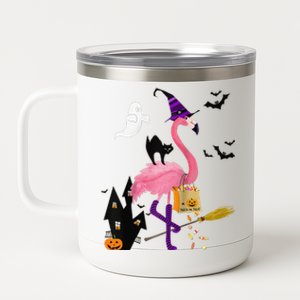 Cute And Fun Halloween Trick Or Treat Witch Flamingo Raglan Baseball 12 oz Stainless Steel Tumbler Cup