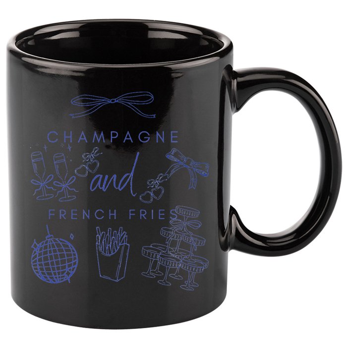 Champagne And French Fries Coquette Bow 11oz C Handle Ceramic Mug