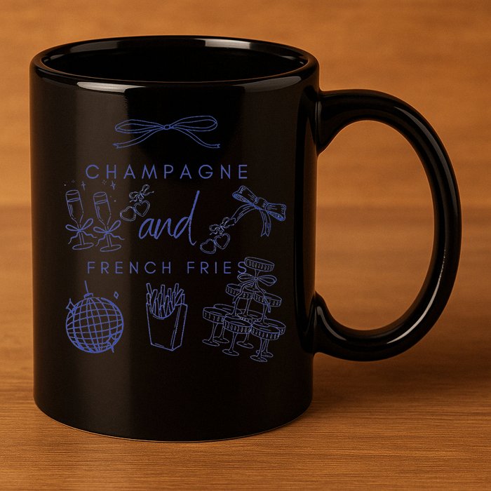 Champagne And French Fries Coquette Bow 11oz C Handle Ceramic Mug