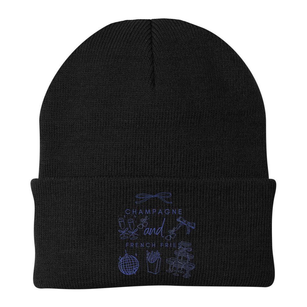 Champagne And French Fries Coquette Bow Beanie