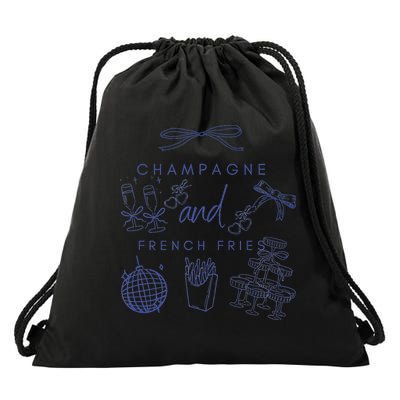 Champagne And French Fries Coquette Bow Drawstring Bag