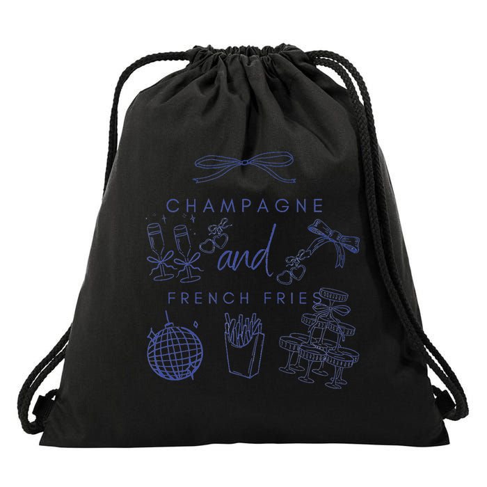 Champagne And French Fries Coquette Bow Drawstring Bag