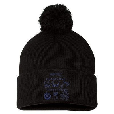 Champagne And French Fries Coquette Bow Pom Pom 12in Knit Beanie