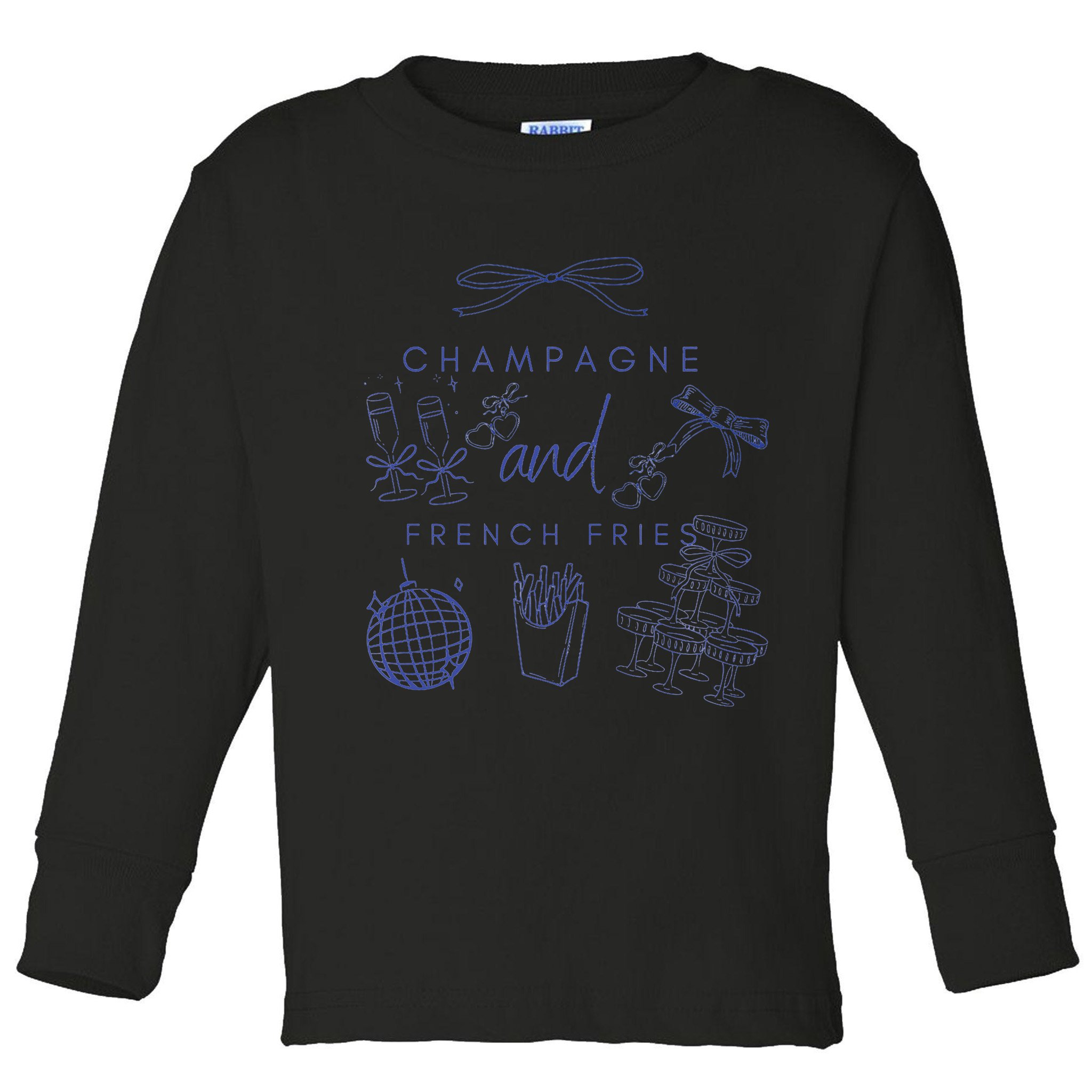 Champagne And French Fries Coquette Bow Toddler Long Sleeve Shirt