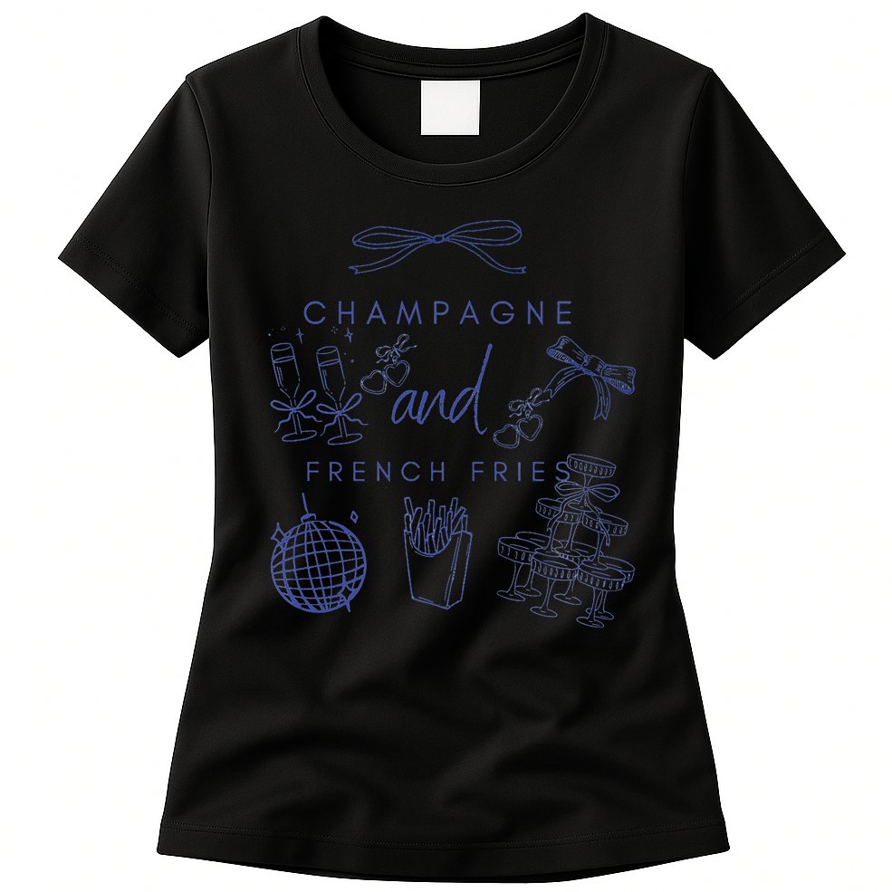 Champagne And French Fries Coquette Bow Womens T-Shirt
