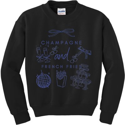 Champagne And French Fries Coquette Bow Kids Sweatshirt