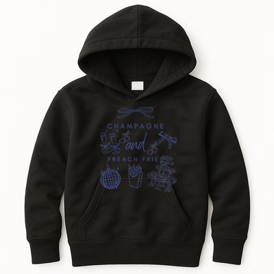 Champagne And French Fries Coquette Bow Kids Hoodie
