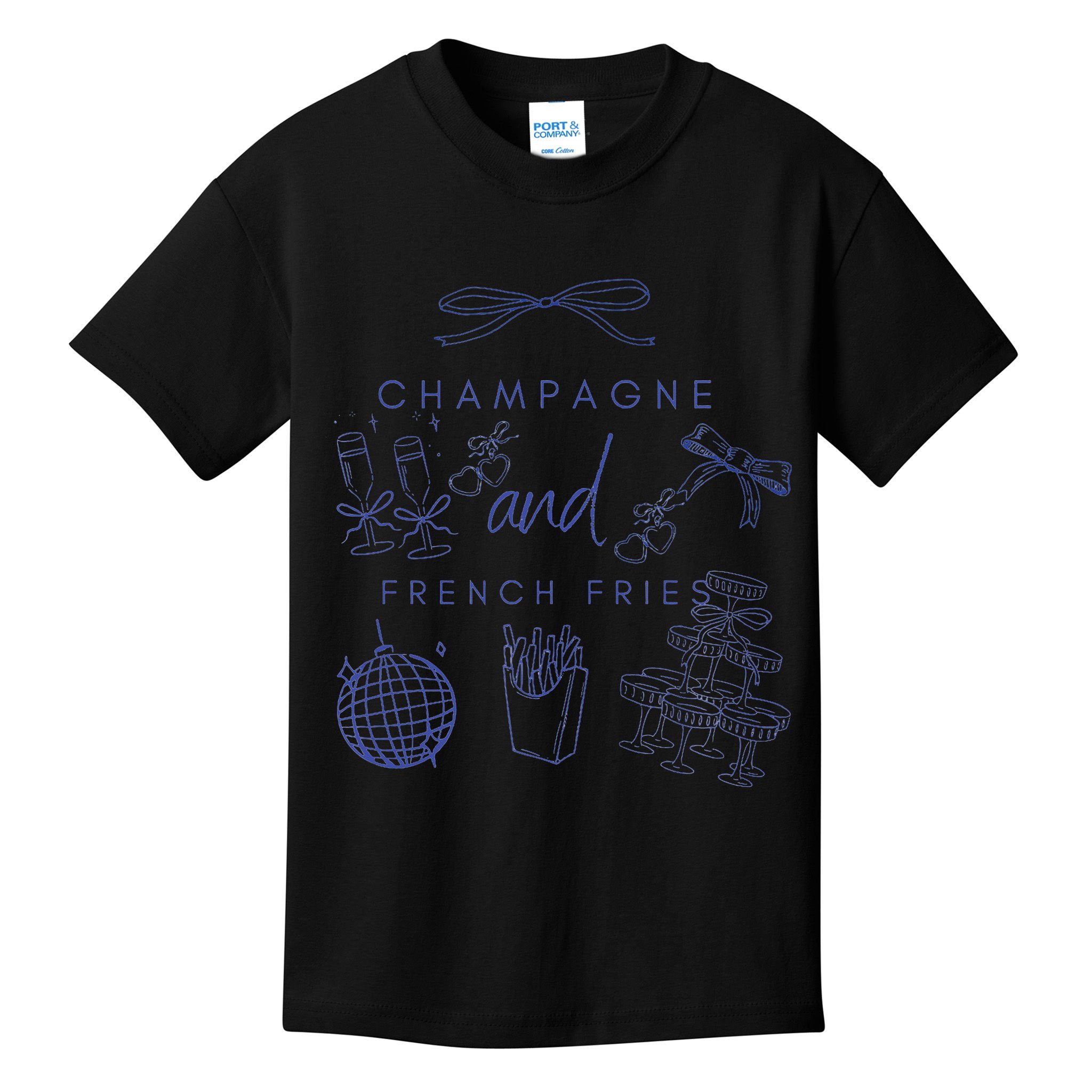 Champagne And French Fries Coquette Bow Kids T-Shirt