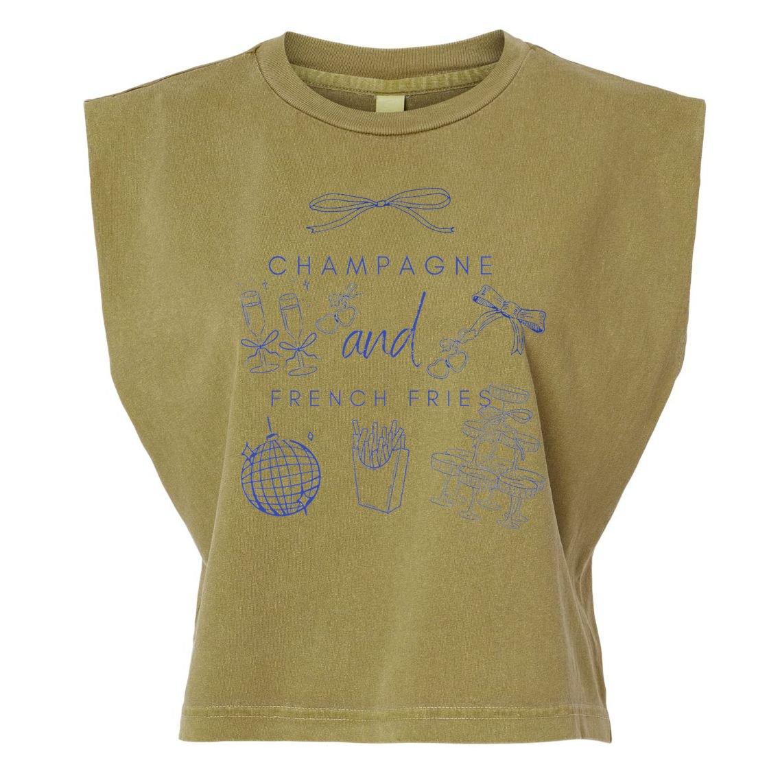 Champagne And French Fries Coquette Bow Garment-Dyed Women's Muscle Tee