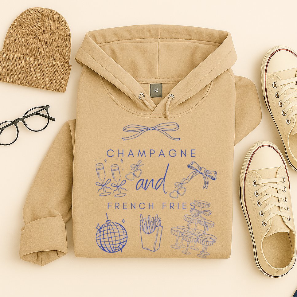 Champagne And French Fries Coquette Bow Hoodie