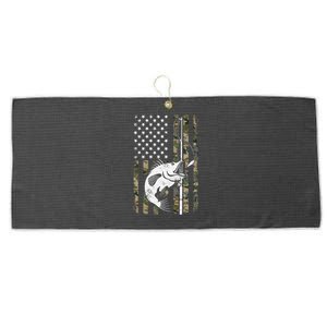 Camouflage American Flag Bass Fishing Gift Fisherman Large Microfiber Waffle Golf Towel