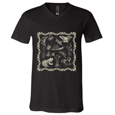 Cottagecore Aesthetic Frog And Mushroom Goblincore V-Neck T-Shirt