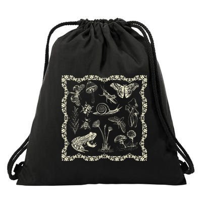 Cottagecore Aesthetic Frog And Mushroom Goblincore Drawstring Bag