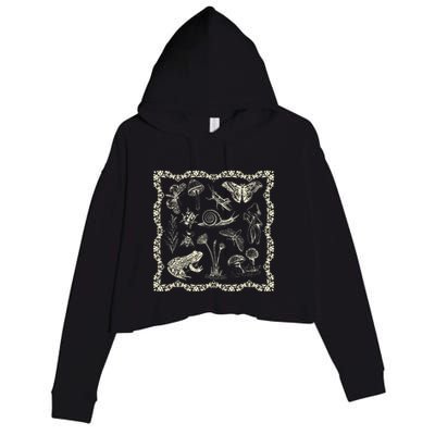 Cottagecore Aesthetic Frog And Mushroom Goblincore Crop Fleece Hoodie