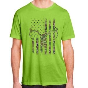 Camo American Flag Deer Skull Elk Hunting Usa Hunter Gift Adult ChromaSoft Performance T-Shirt