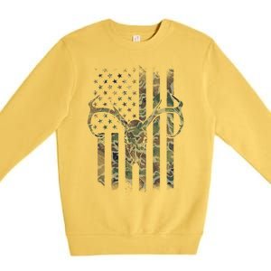 Camo American Flag Deer Skull Elk Hunting Usa Hunter Gift Premium Crewneck Sweatshirt