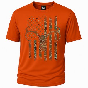 Camo American Flag Deer Skull Elk Hunting Usa Hunter Gift Cooling Performance Crew T-Shirt