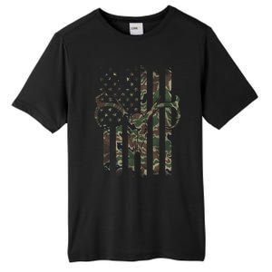 Camo American Flag Deer Skull Elk Hunting Usa Hunter Gift Tall Fusion ChromaSoft Performance T-Shirt