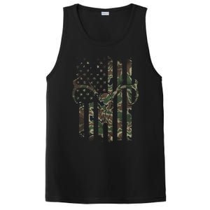 Camo American Flag Deer Skull Elk Hunting Usa Hunter Gift PosiCharge Competitor Tank