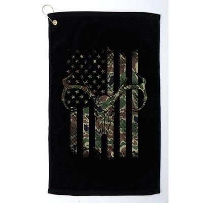 Camo American Flag Deer Skull Elk Hunting Usa Hunter Gift Golf Towel