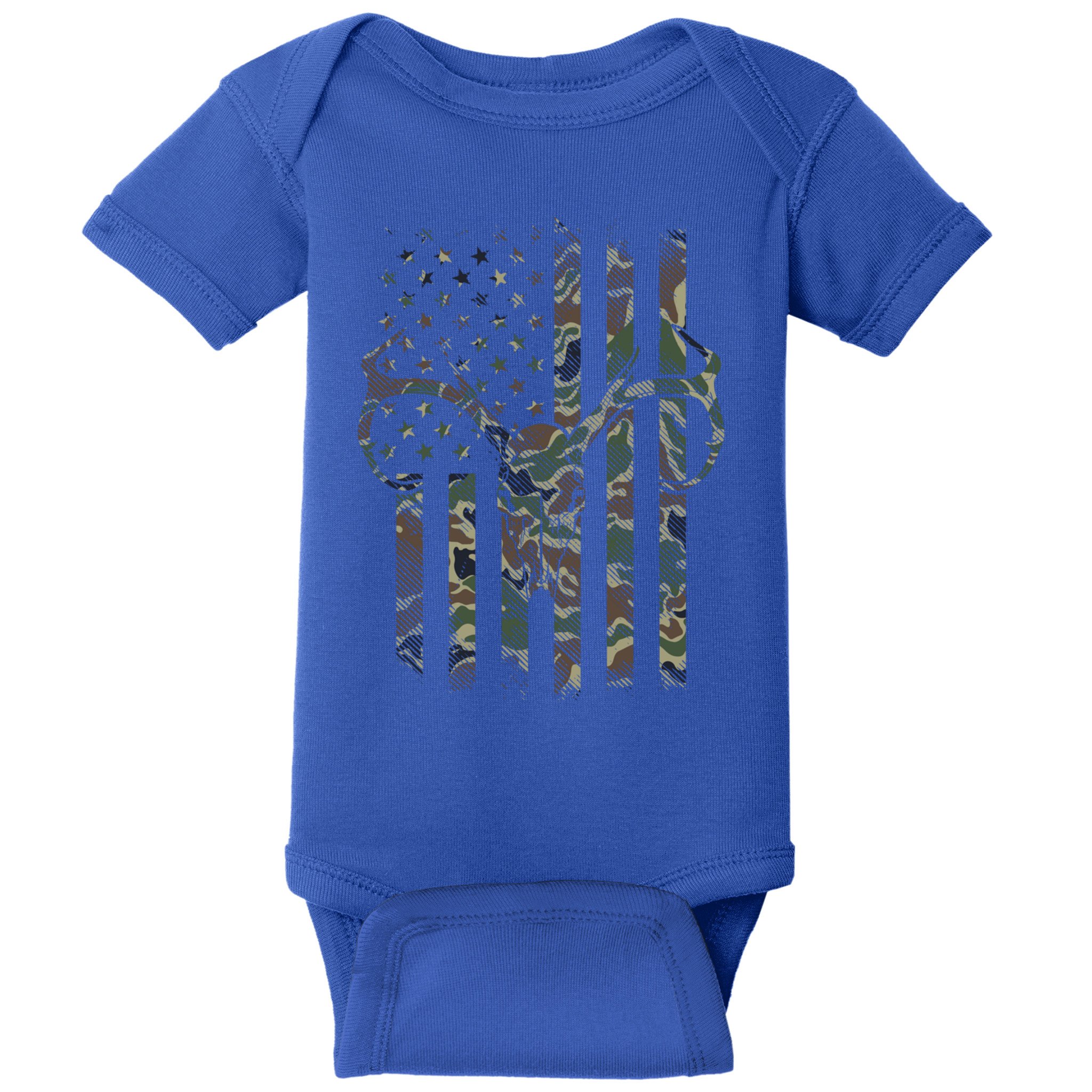 Camo American Flag Deer Skull Elk Hunting Usa Hunter Gift Baby Bodysuit