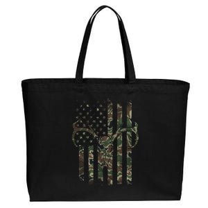 Camo American Flag Deer Skull Elk Hunting Usa Hunter Gift Cotton Canvas Jumbo Tote