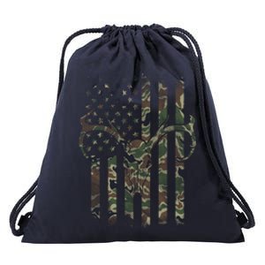 Camo American Flag Deer Skull Elk Hunting Usa Hunter Gift Drawstring Bag