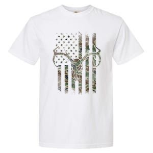 Camo American Flag Deer Skull Elk Hunting Usa Hunter Gift Garment-Dyed Heavyweight T-Shirt