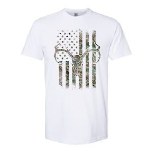 Camo American Flag Deer Skull Elk Hunting Usa Hunter Gift Softstyle CVC T-Shirt