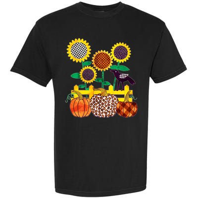 Cute Autumn Fall Patterns Raven Crow Sunflowers Pumpkins Garment-Dyed Heavyweight T-Shirt