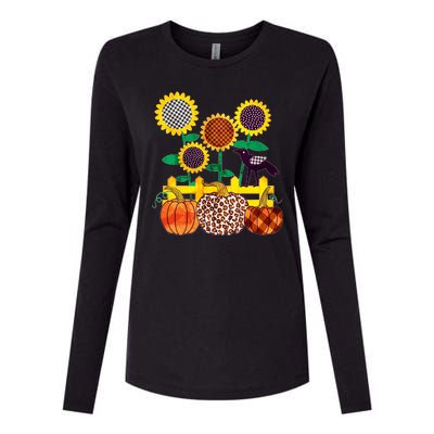 Cute Autumn Fall Patterns Raven Crow Sunflowers Pumpkins Womens Cotton Relaxed Long Sleeve T-Shirt