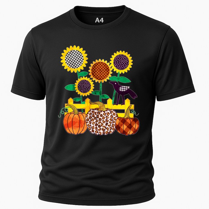 Cute Autumn Fall Patterns Raven Crow Sunflowers Pumpkins Cooling Performance Crew T-Shirt