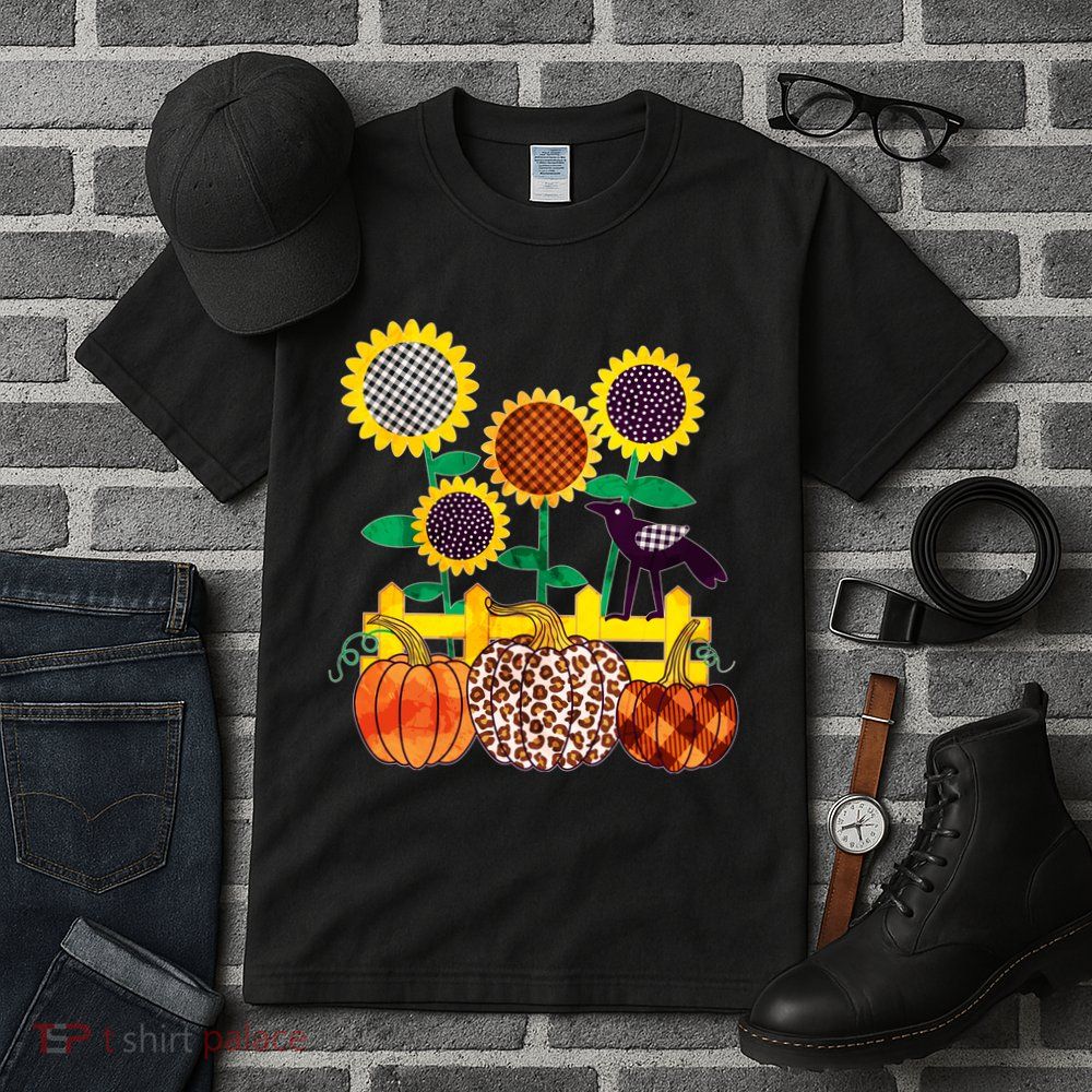 Cute Autumn Fall Patterns Raven Crow Sunflowers Pumpkins Tall T-Shirt
