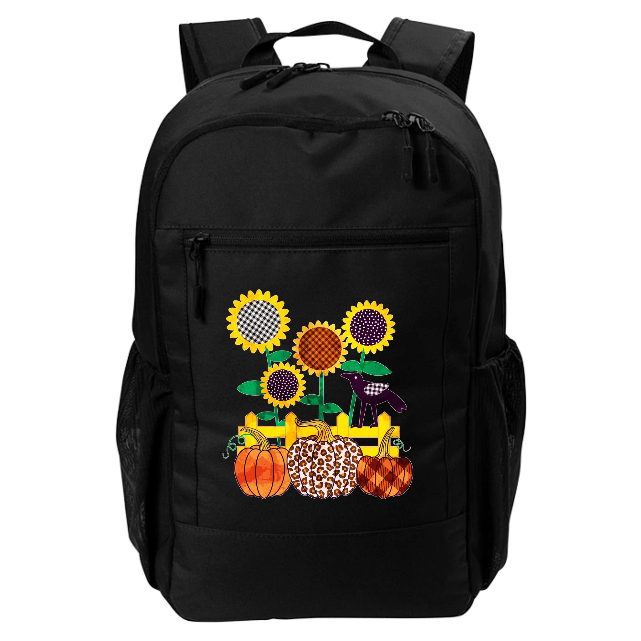 Cute Autumn Fall Patterns Raven Crow Sunflowers Pumpkins Backpack