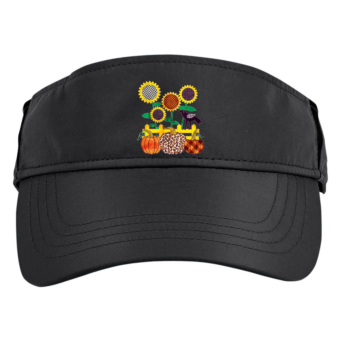 Cute Autumn Fall Patterns Raven Crow Sunflowers Pumpkins Adult Drive Performance Visor