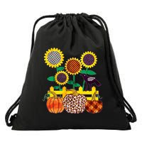 Cute Autumn Fall Patterns Raven Crow Sunflowers Pumpkins Drawstring Bag