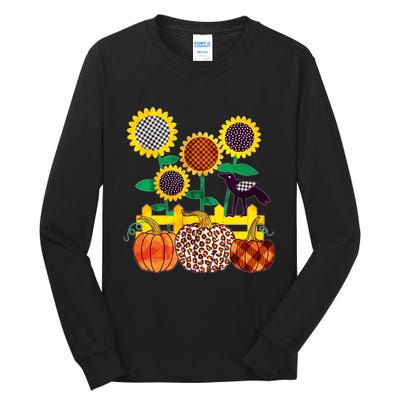 Cute Autumn Fall Patterns Raven Crow Sunflowers Pumpkins Tall Long Sleeve T-Shirt