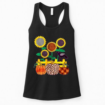 Cute Autumn Fall Patterns Raven Crow Sunflowers Pumpkins Womens Tank Top