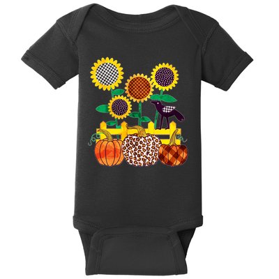 Cute Autumn Fall Patterns Raven Crow Sunflowers Pumpkins Baby Bodysuit